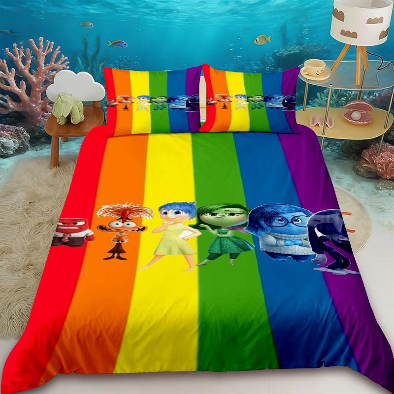 Inside Out Cartoon Duvet Cover Anime Bedding Set Quilt Cover with 2 Pillocase Queen King Full Bedroom Decor