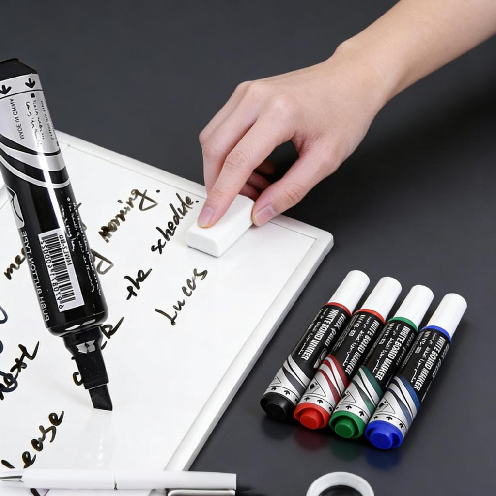 4-Piece Push-Button Liquid Ink Whiteboard Marker Pen, Vibrant, Quick-Drying, Low-Odor, Chisel Tip, for Whiteboards, Office