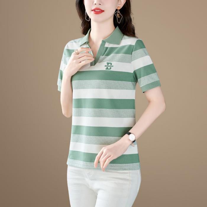Middle-aged Lapel Short-sleeved T-shirt for Women In Summer New Middle-aged Mothers Large Size Top High-end Polo Shirt for Women