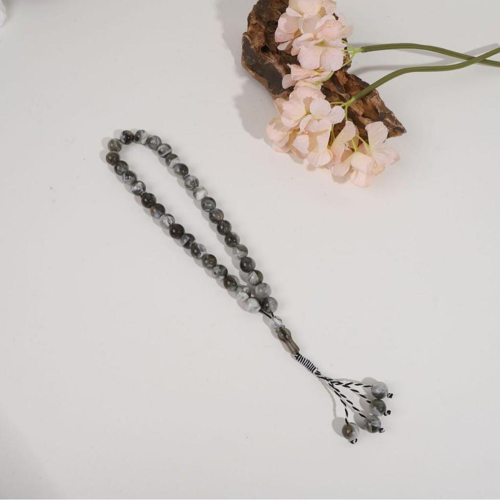Hui Muslimischer 33-Perlen Kristall Tasbih: Handgefertigtes Rosenkranzarmband aus Bernsteinimitat