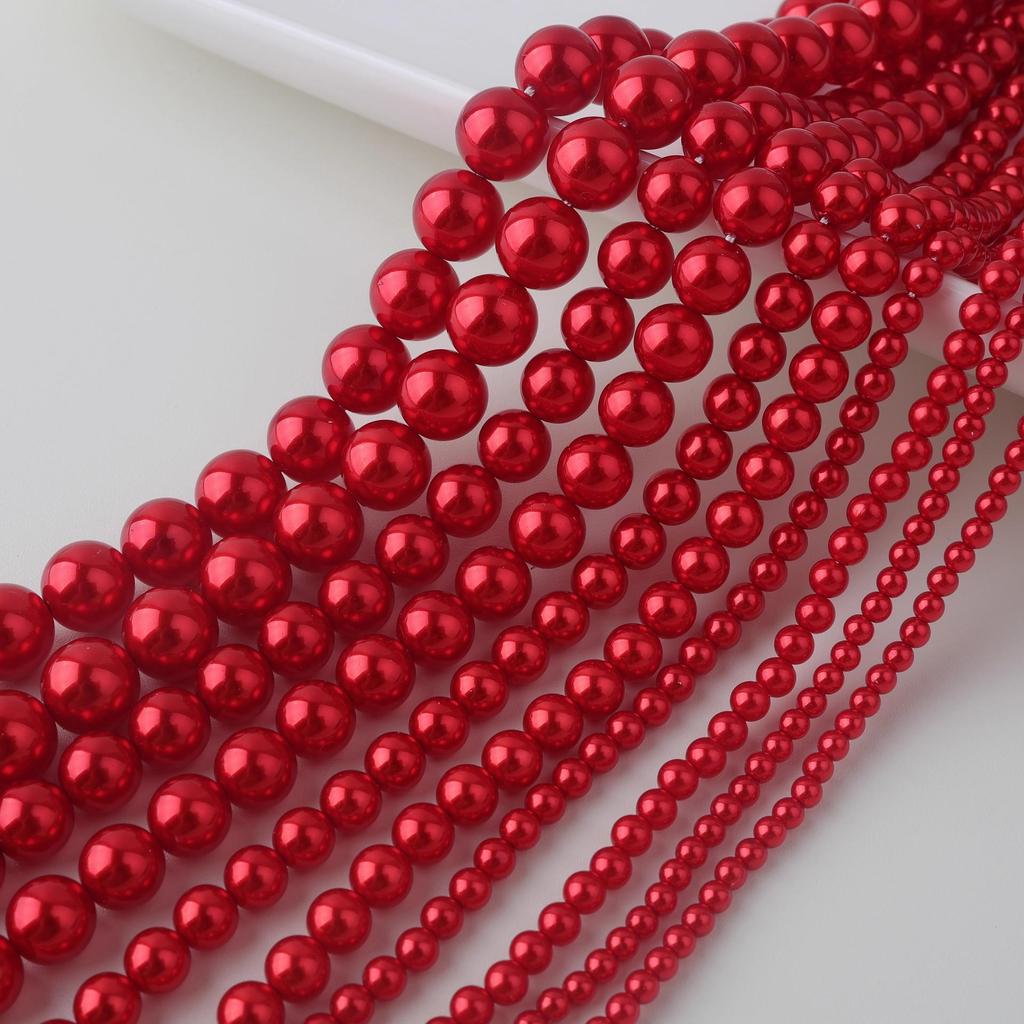 Contas de Pérola Sintética Vermelho Flamejante Shi Jia para Fazer Joias DIY
