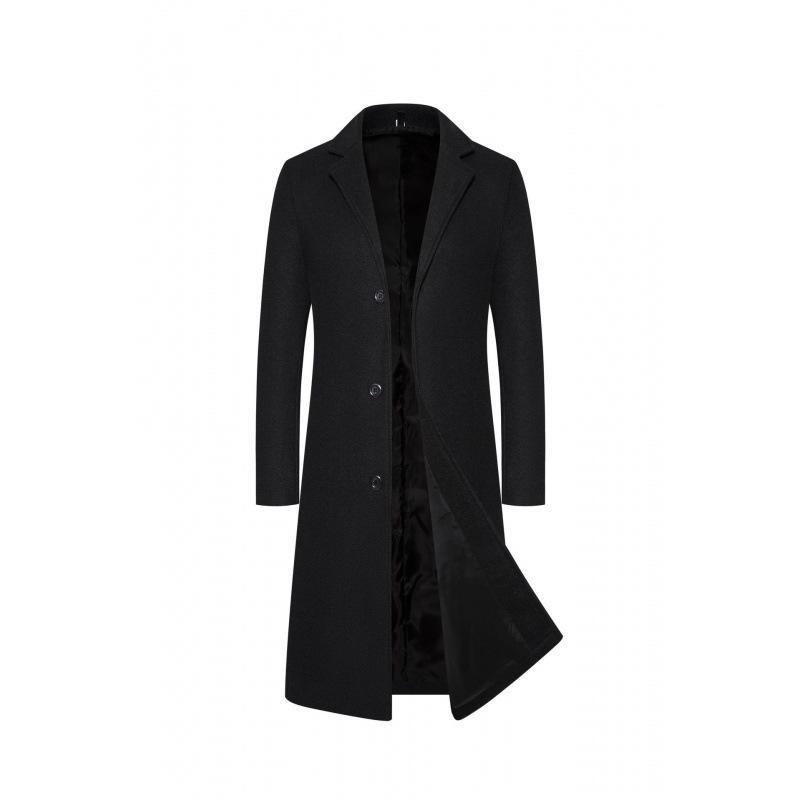 Men's Mid-Length Woolen Coat: Solid Color Single-Breasted Trench for Autumn/Winter