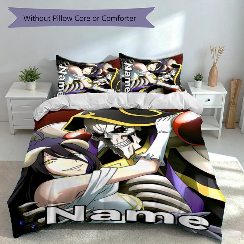 3pcs Custom Name Overlord Bedding Set,Includes 1 Duvet Cover and 2 Pillowcases,All-season Bedroom Decor