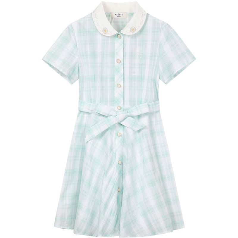 HAZZYS Girls Summer Cinched Waist Lapel Short Sleeve Dress 130