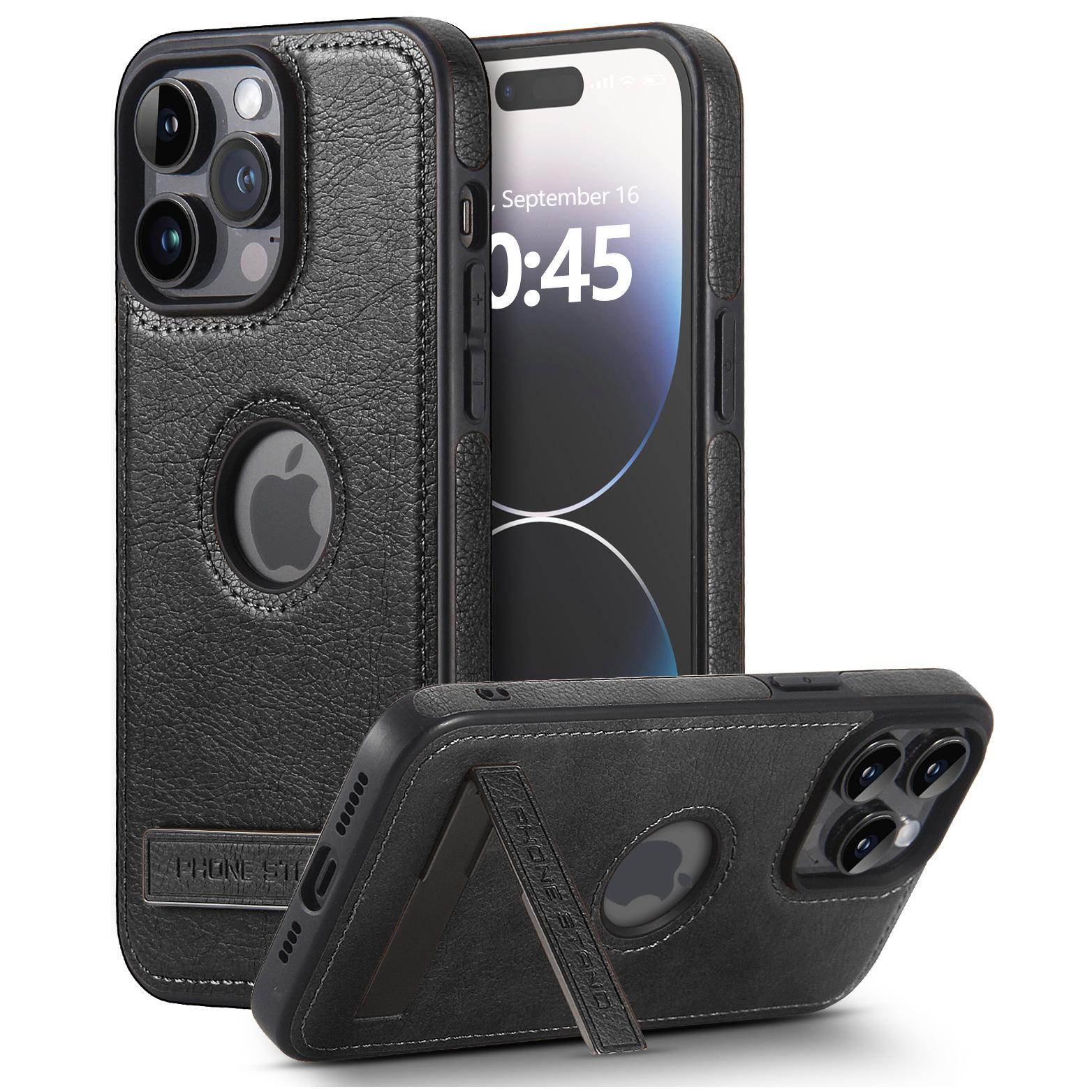 

Shockproof Leather Case for iPhone 17 16 15 14 13 Pro MAX Protective Slim Cover with Kickstand, Invisible Stand iPhone 16 Pro Max чёрный