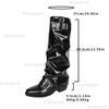 Pleated Belt Buckle Size 36-43 Brown Long Boots Women Chunky Heel British Style Slouchy High Heel Knee-High Boots Botas Mujer