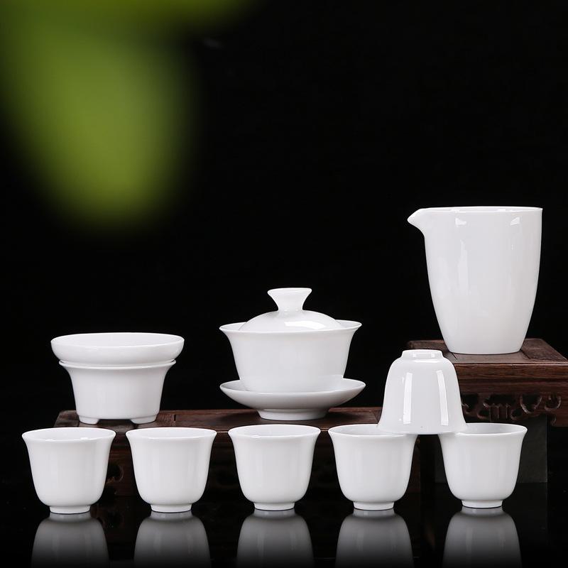 High-end Gift Box Ceramic Kung Fu Tea Set Home Office White Porcelain Cover Bowl Tea Cup Complete Set
