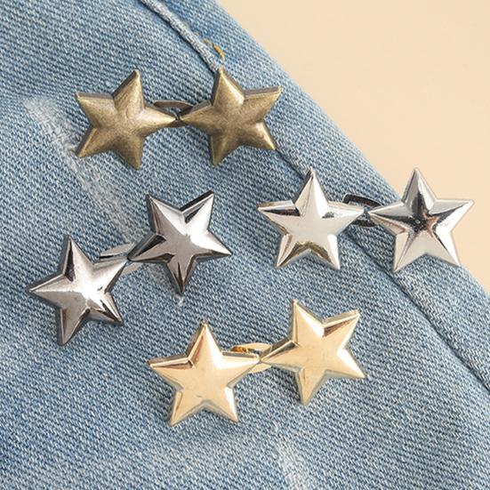 2 Pairs Pants Waist Tightener for Loose Jeans Alloy Star Jean Waist Pin No Sew Detachable Waist Buckle Button Pins for Women Jeans Skirts Trousers