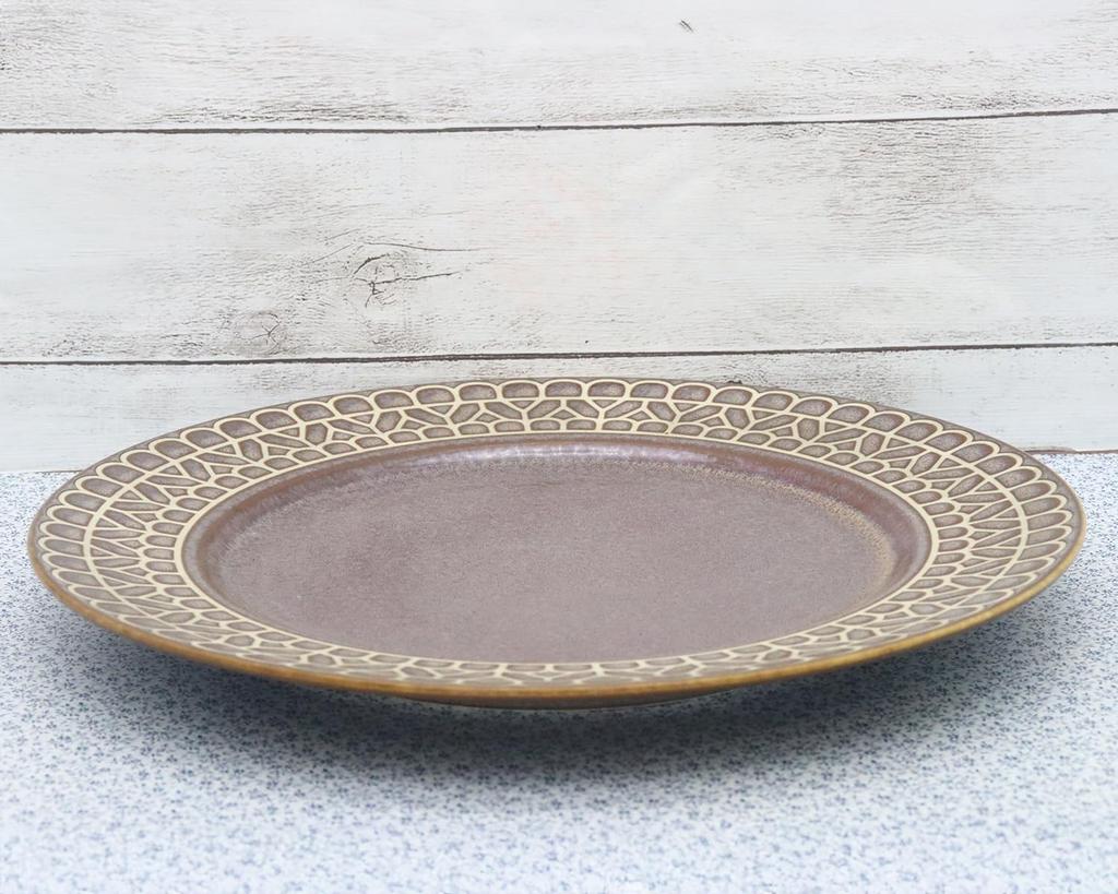 Castle Enterprises [Set of 5 29cm Brown Dinner Plates] Mino Ware Lace-Patterned Dinner Plates for a Cute and Stylish Look. Recommended for Women.