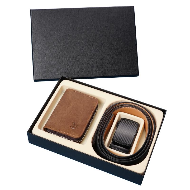 Men's Belt Wallet Combination Set Automatic Buckle Trousers Belt Wallet High End Gift