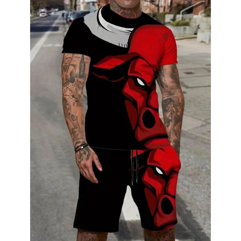 Set nou de vară pentru bărbați, popular, casual, de modă, îmbrăcăminte sport pentru baschet, set de plajă, set de pantaloni scurți cu mânecă scurtă pentru bărbați, imprimat