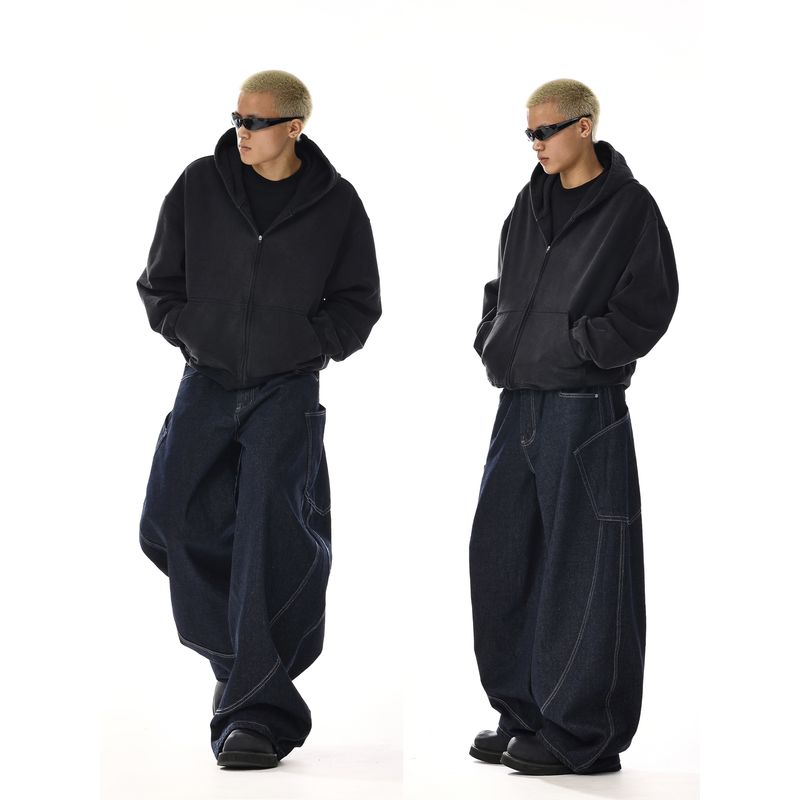 American Retro Silhouette Scimitar Jeans for Men and Women, Trendy Brand, Versatile Straight-Leg, High-End, Wide-Leg, Loose Casual Trousers