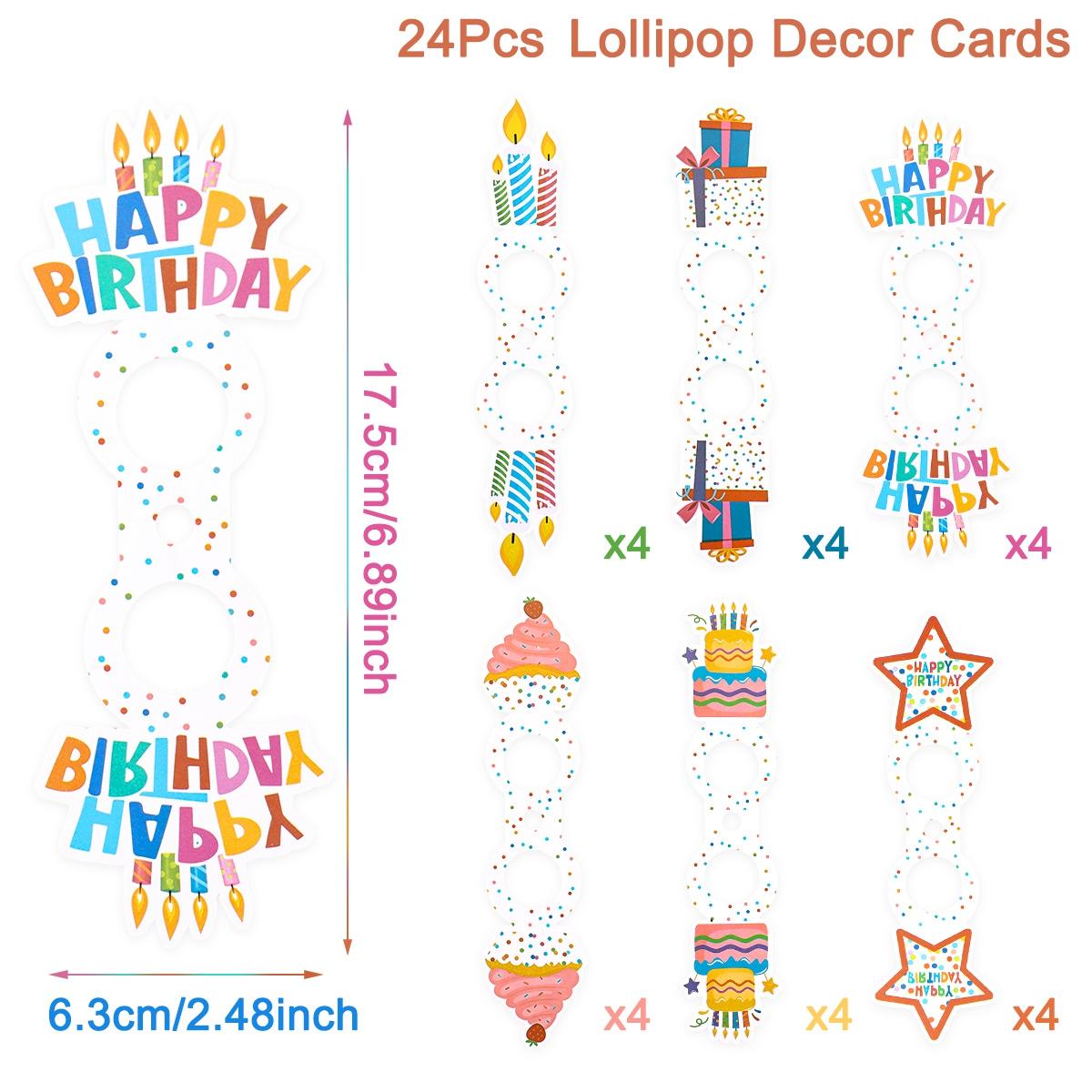 

24pcs Birthday Lollipop Paper Holders Mixed Candy Decor Cards For Kids Baby Shower Happy Birthday Party Candy Packaging Supplies