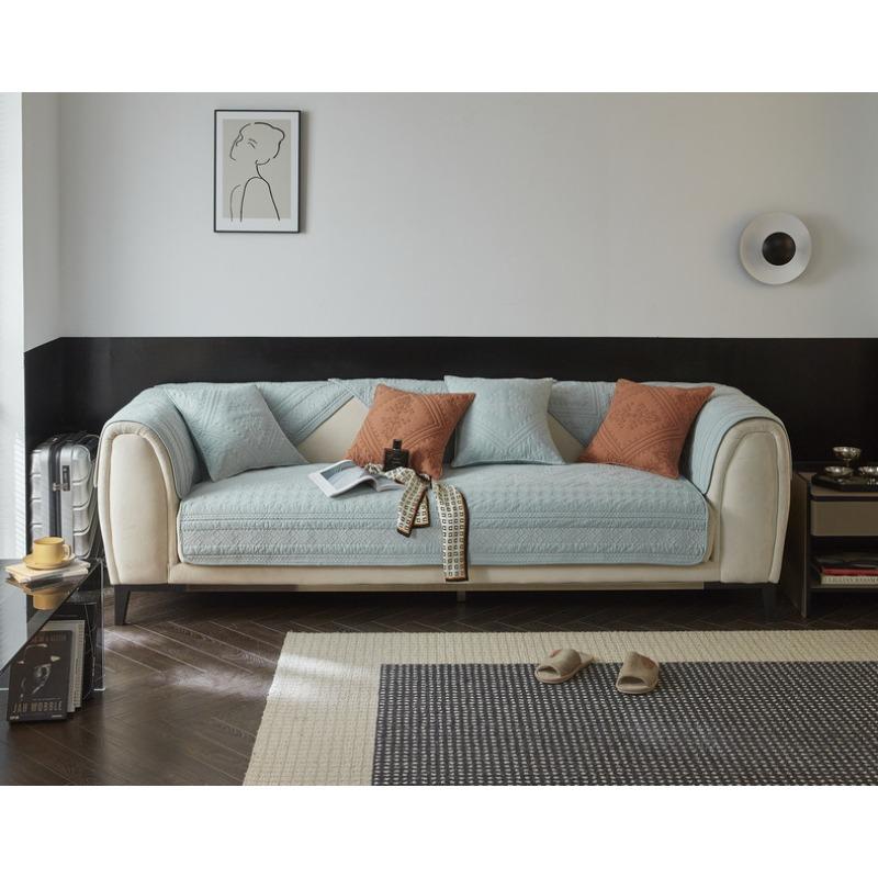 Light Luxury Simple Embroidered Cotton Sofa Cushion Cross Stitch High-end Pure Cotton Four-season Universal Non-slip Sofa Towel Cover Cushion