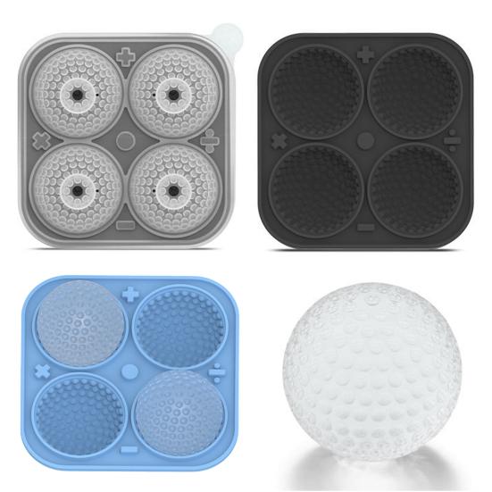 Golf Ball Ice Cube Tray with Funnel 4-Cavity Silicone Mold for Large Sphere Ice Easy-Release Leak-Proof Food-Grade Ice Cube Maker for Home Bar