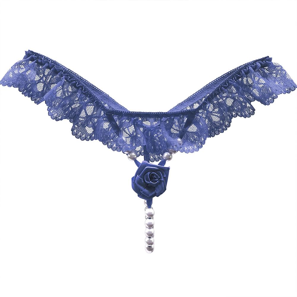 Sexy kvinner Blonderundertøy Dameundertøy Skrittløse truser Perler Perler G-strenger for kvinner Thongs Åpent skritt Sextruse Blomstert gjennomsiktig truser