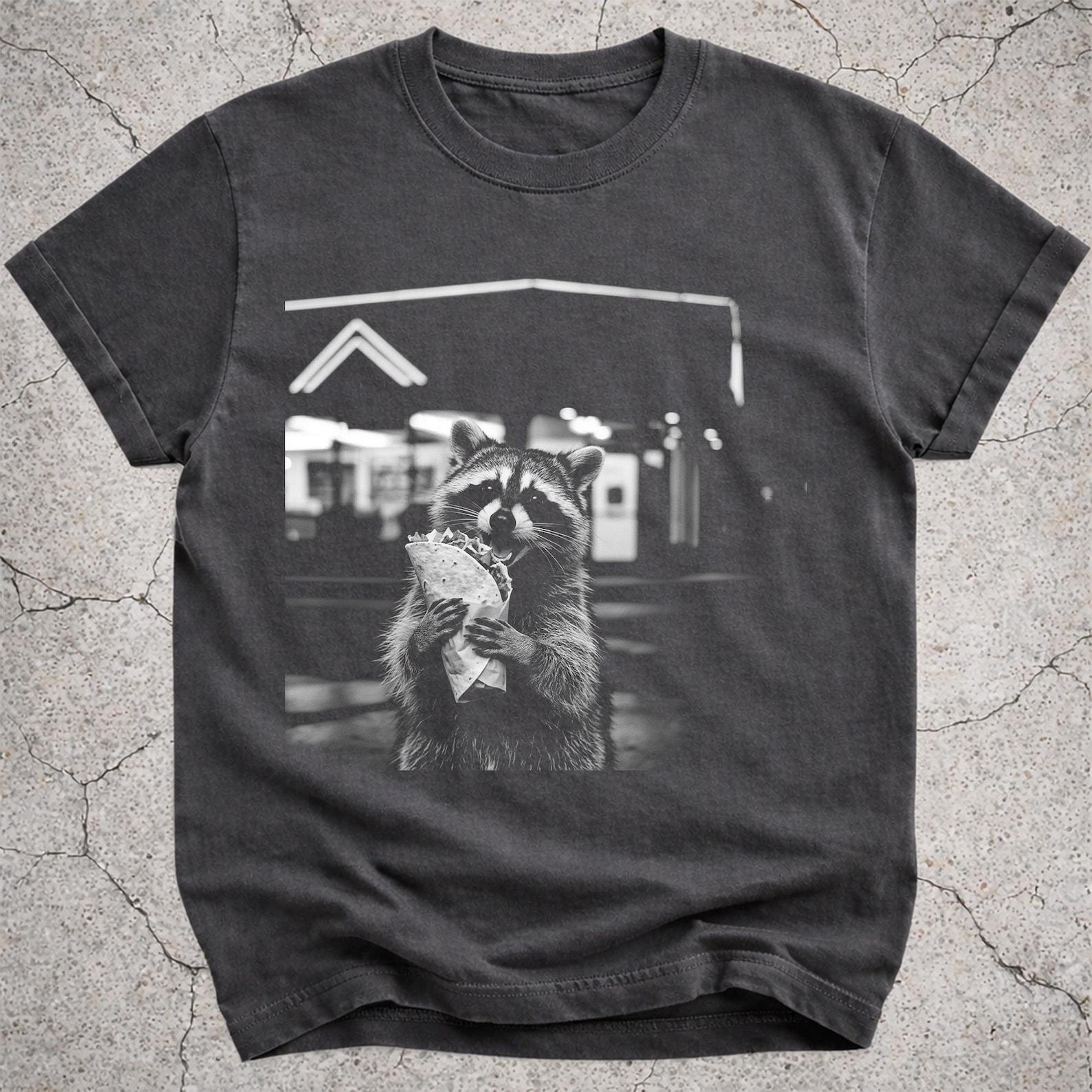 Raccoon Eating Taco Shirt, Funny Raccoon Meme T-Shirt, Taco Lover Gift, Vintage Animal Graphic Tee, Silly Trash Panda Novelty Shirt 3XL