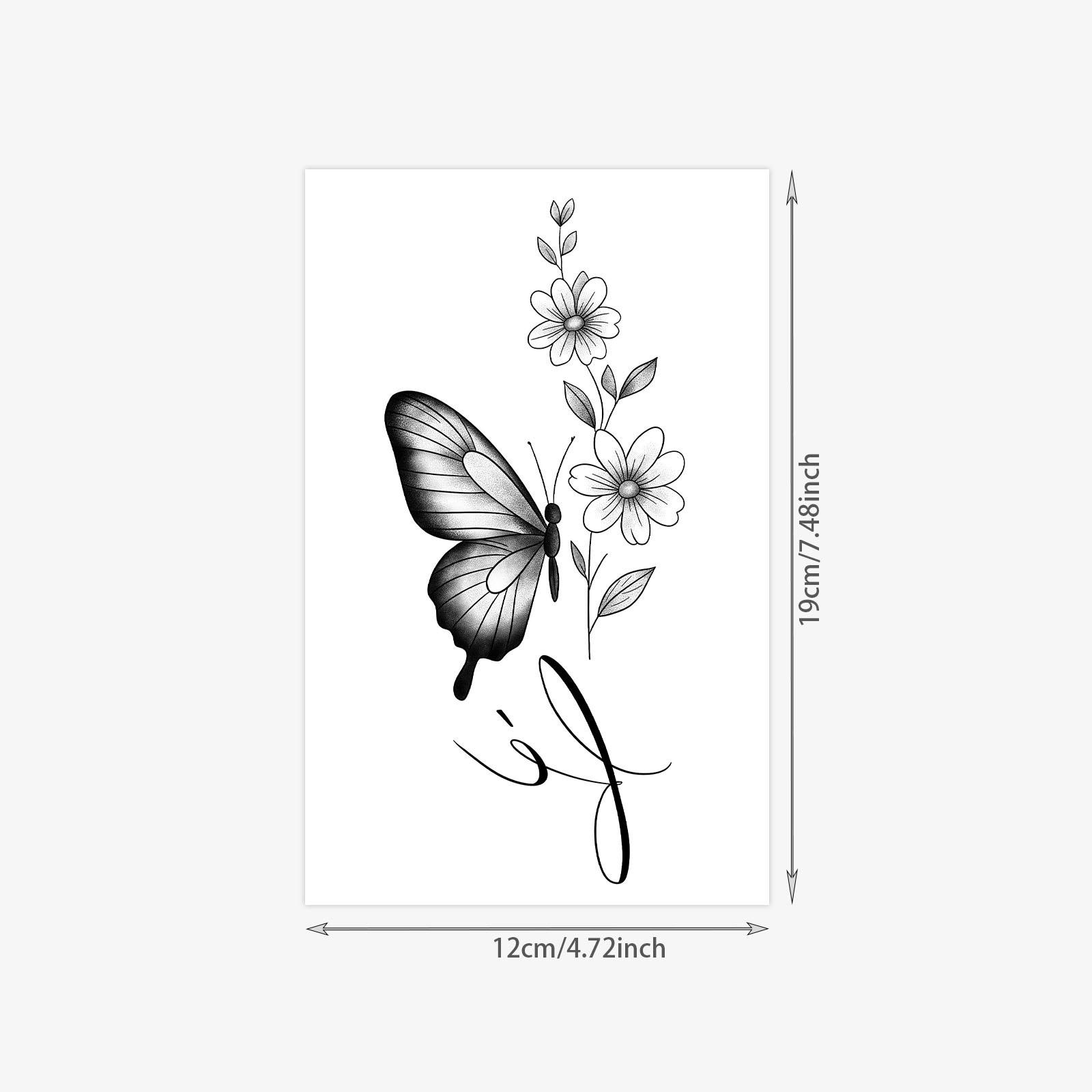 

Premium Sense Fi Butterfly Flower Back Tattoo Sticker Female, Waterproof And Long-Lasting Simulation Tattoo Collarbone Sticker 12*19