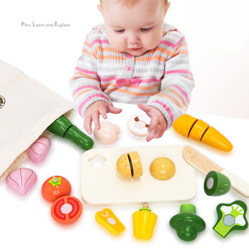 Wooden Simulation Kitchen Pretend Toy Classic Game Montessori Educational Toy for Children Kids Gift Cutting Fruit Vegetable