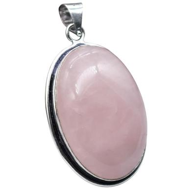 Rose Quartz Natural Gemstone Antique Silver Plated Pendant 2.5" J 1058