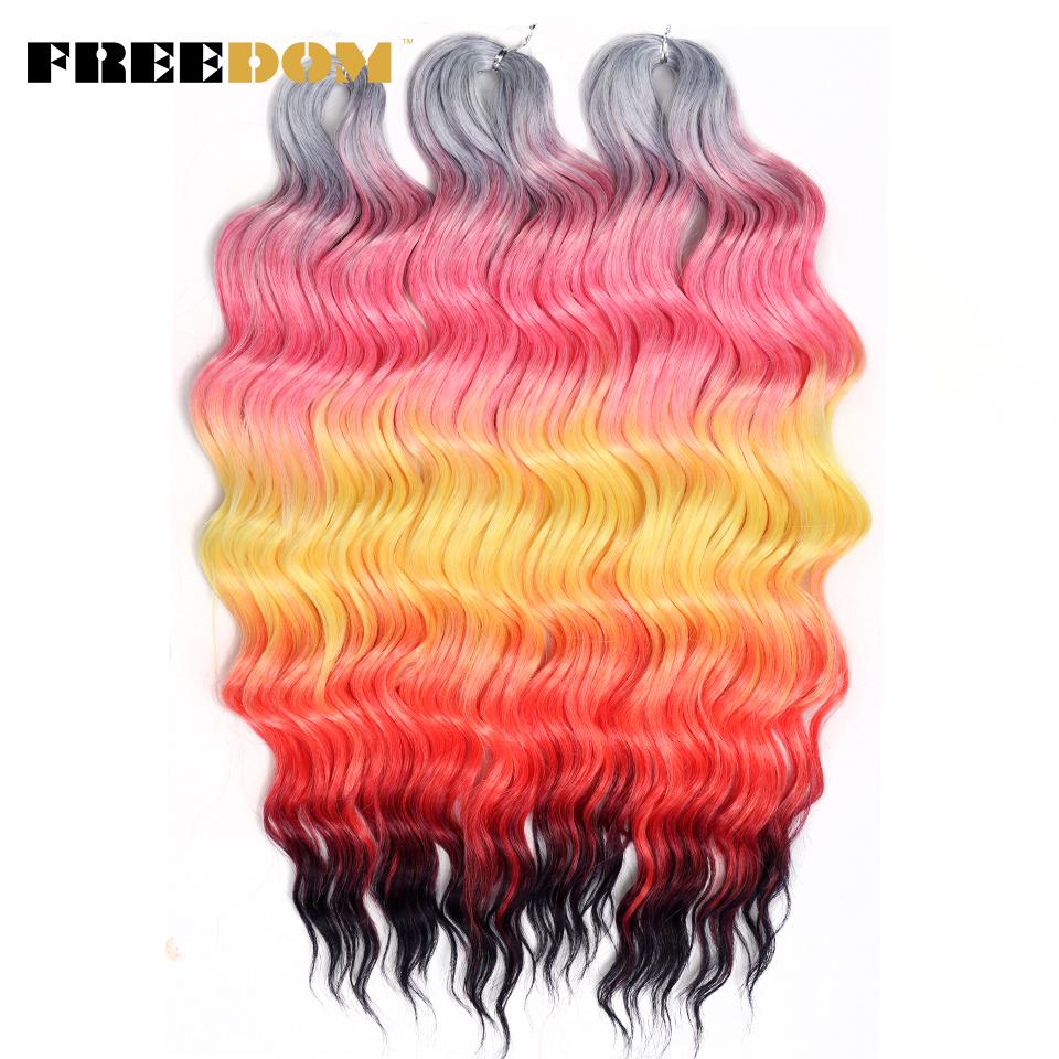 FREEDOM Synthetische Flecht-Haarverlängerungen Tief Gewellt 24 Zoll Lang Lockige Braids Haare Ombre Braun Regenbogen Twist Häkel-Haar