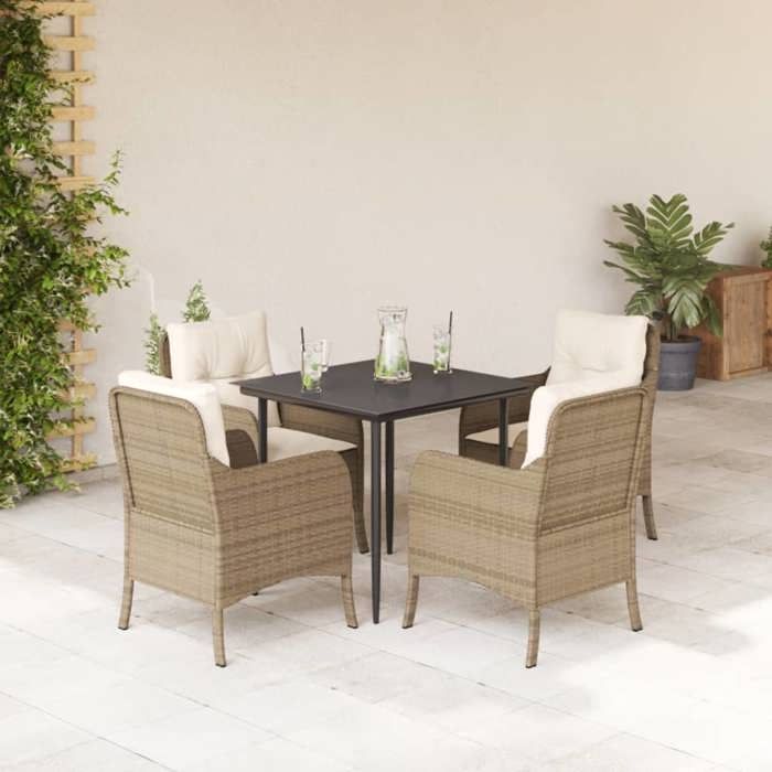 VidaXL Ensemble à manger de jardin avec coussins 5pcs Beige poly rotin 3211963