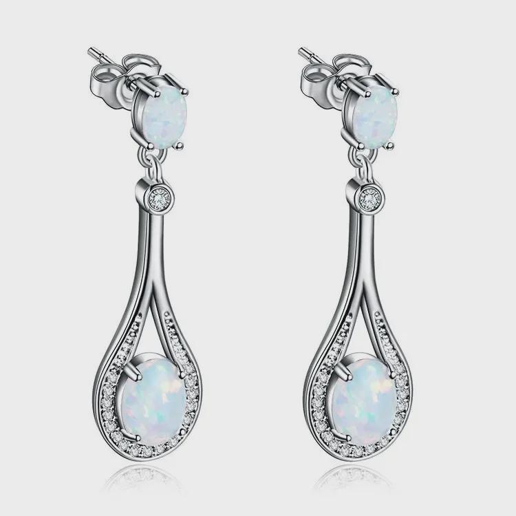 Luxury European & American Opal Double Oval Earrings for Women