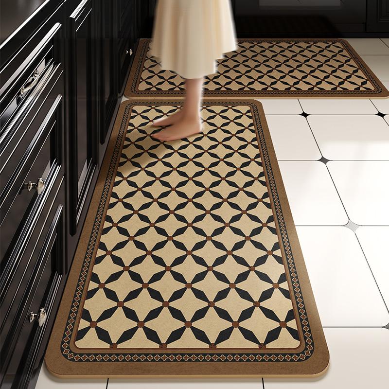 Pvc Kitchen Floor Mat Waterproof Non-Slip Carpet Vinyl Leather Rug Retro Home Decoration Oil-Proof Long Foot Mats Alfombra
