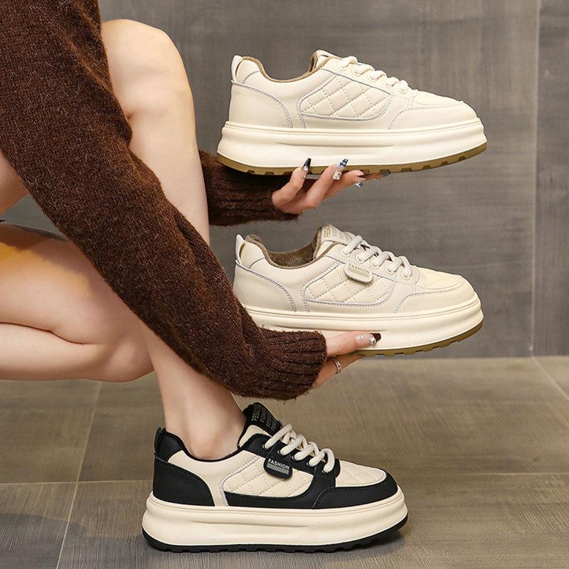 Leather Little White Shoes Women's Cotton Shoes New Autumn and Winter Versatile Platform Casual Shoes Winter Velvet Sports Board Shoes