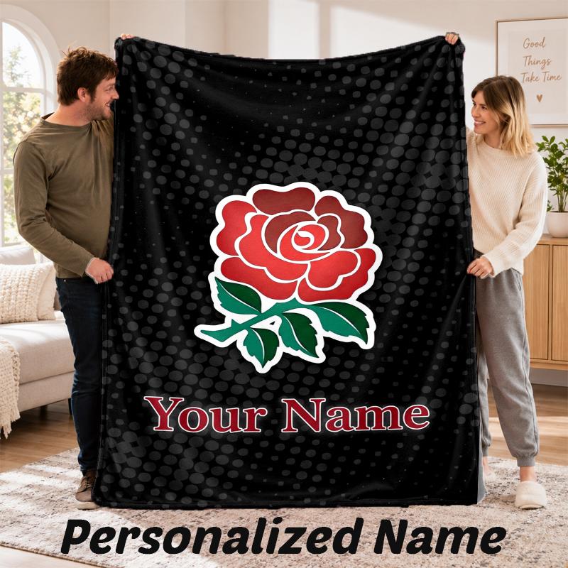 England Rugby Personalized Flannel Blanket Custom Name Text Soft Throw Blanket Home Decor