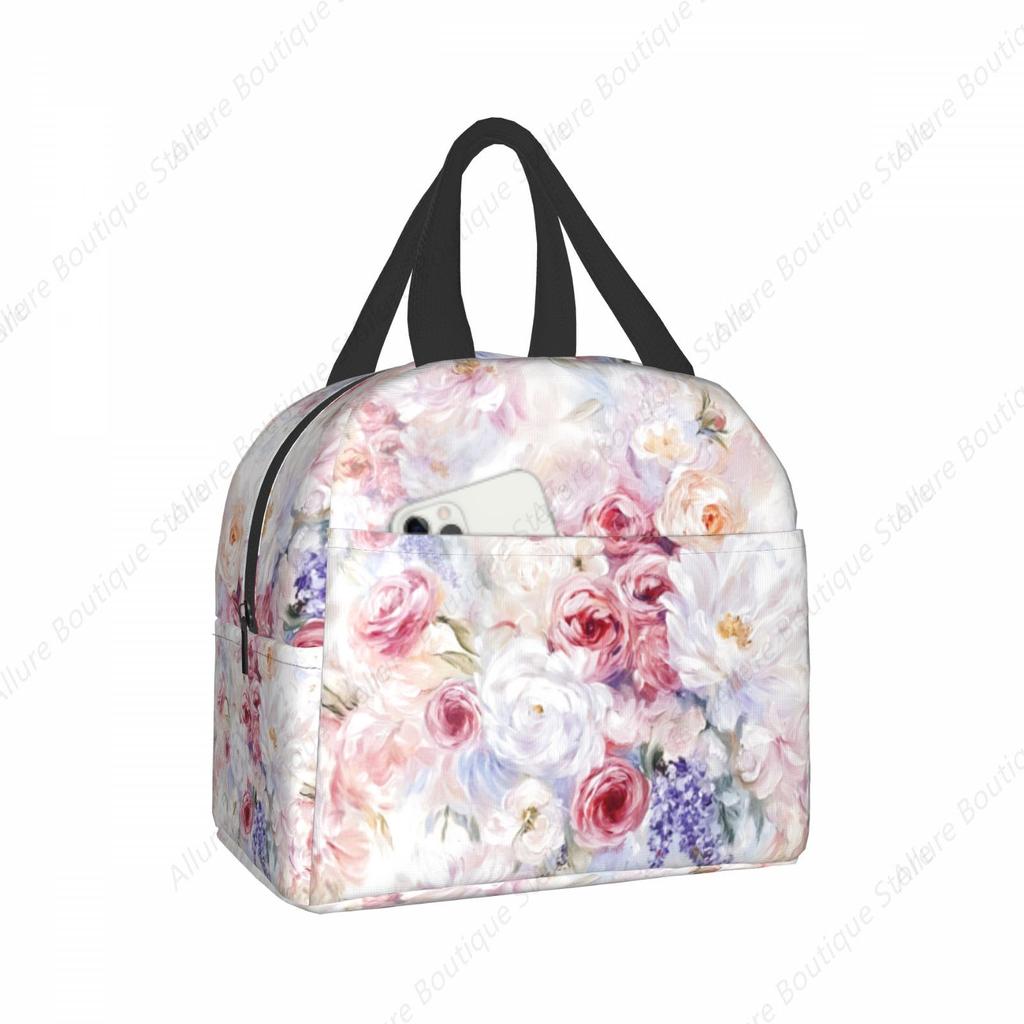 Oil painting flowers Lunch Bag Waterproof Insulated Canvas Cooler Bag Thermal Cold Food Picnic Travel Tote for Women Children
