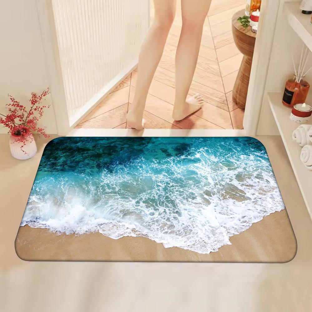1 Stück Strand W-Wellen Fußmatte Zuhause Badezimmer Saugfähige Matten Rutschfeste Matten Heimdekor Zubehör