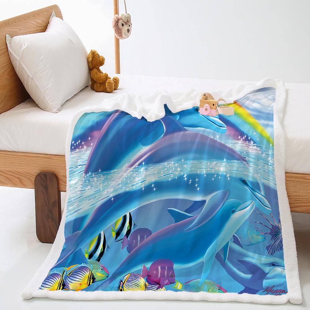 Blanket Marine Life Dolphin Lamb Fleece Crystal Fleece Blanket
