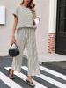 Women's Striped 2 Piece Set Short Sleeve T Shirt and Wide Leg Pants with Pockets