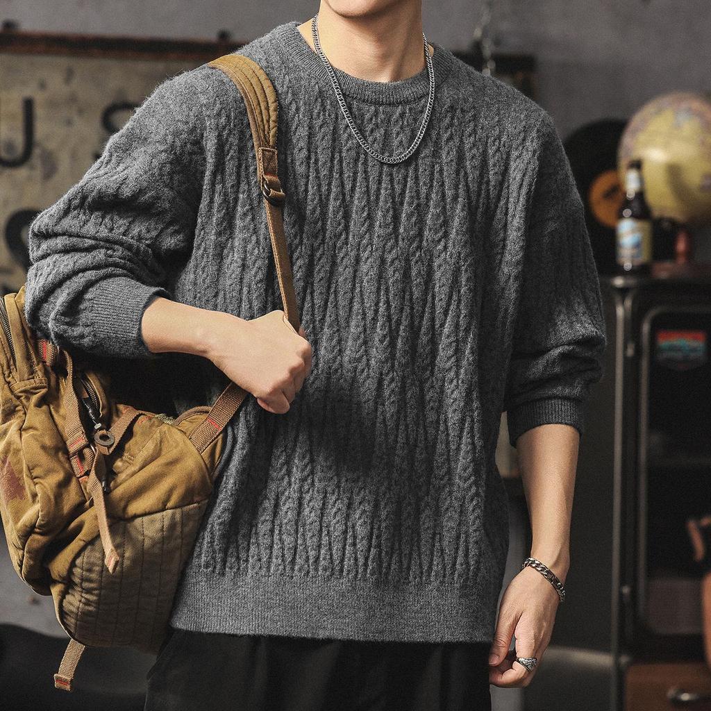 Men's Heavyweight Winter Cable Knit Pullover Sweater - Thick, Warm, Versatile Round Neck Knitwear