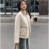 Winter Women's Embroidered Teddy Bear Splicing Lapel Short Cotton Jacket S-XL