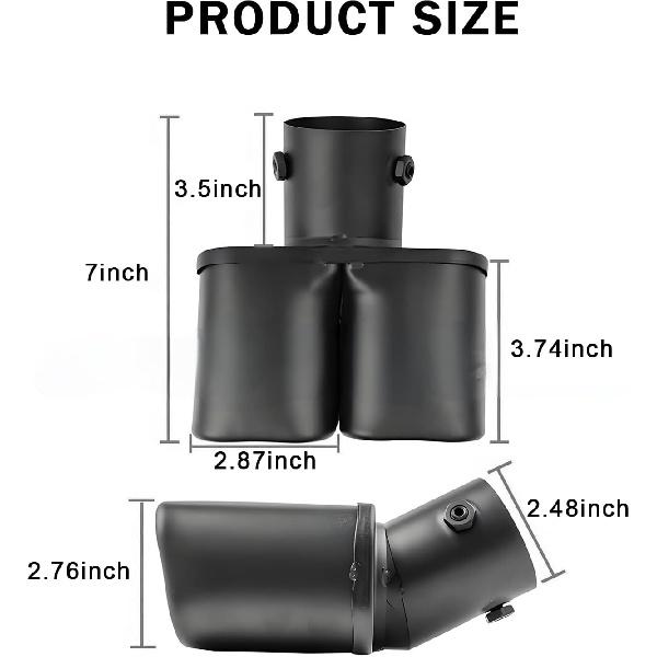 Dvojité koncovky výfuku, vstup 2,5 palce, univerzální nerezové zakřivené koncovky výfuku, čtvercová dvojitá koncovka, výfuková trubka automobilu, tlumič, zadní hrdlo, koncovka výfuku