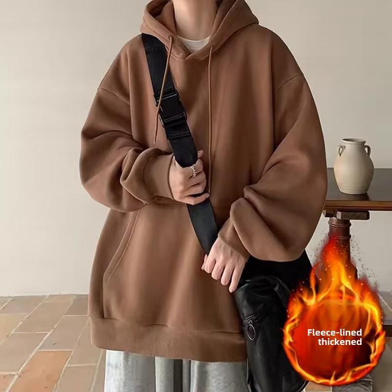 Pánská trendy mikina s kapucí jednobarevná: Volný, Ležérní, S plusovým sametem, Přizpůsobitelné LOGO