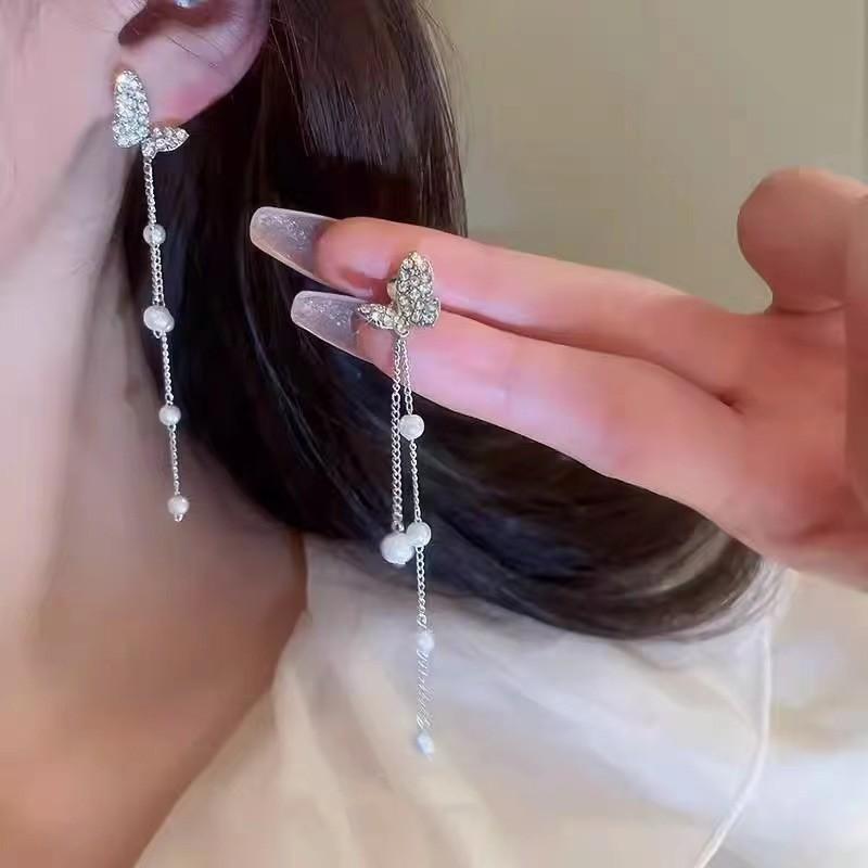 Trendy Long Tassel Chain Dangle Earrings Pendants Drop Earrings Women Party Rhinestone Geometric Leaf Hanging Earings Jewelry