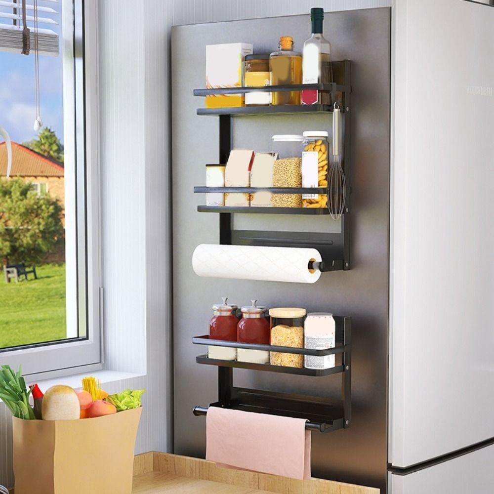 Wall Mounted Refrigerator Magnetic Shelf Folding Large Capacity Seasoning Storage Organizer Space Saving Spice Storage Rack