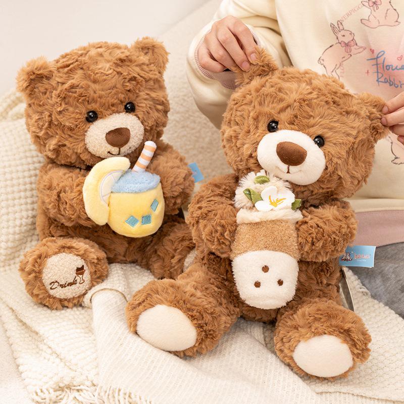 Milk Tea Bear Plush Toy: Teddy Bear Doll, Soothing Bedtime Companion, Customizable Birthday Gift.