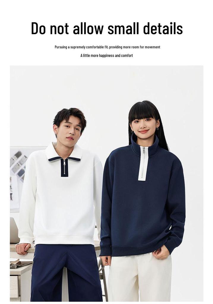 Women's Casual Color Block Stand Collar Half-Zip Hoodie, Early Autumn, Heavyweight 380g Composite Cotton, Loose Fit, Versatile Style