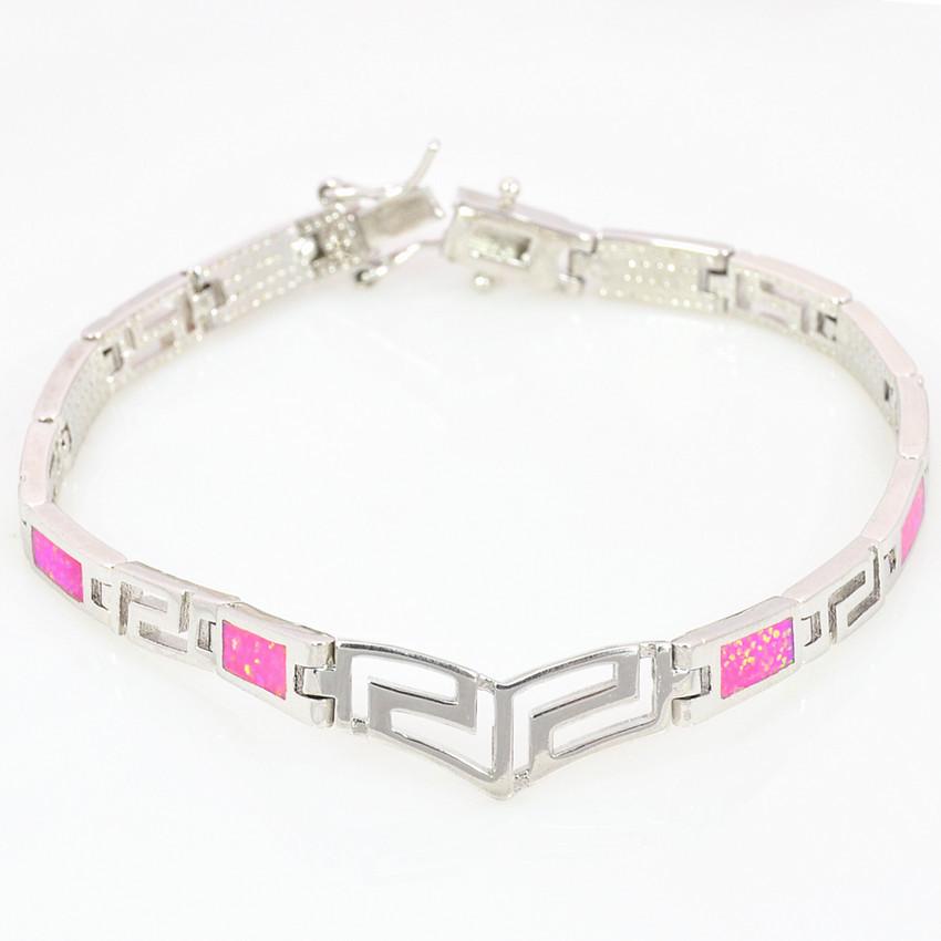 Summer Pink Heart Opal Necklace and Bracelet Set - Fashion Gemstone Jewelry розовый