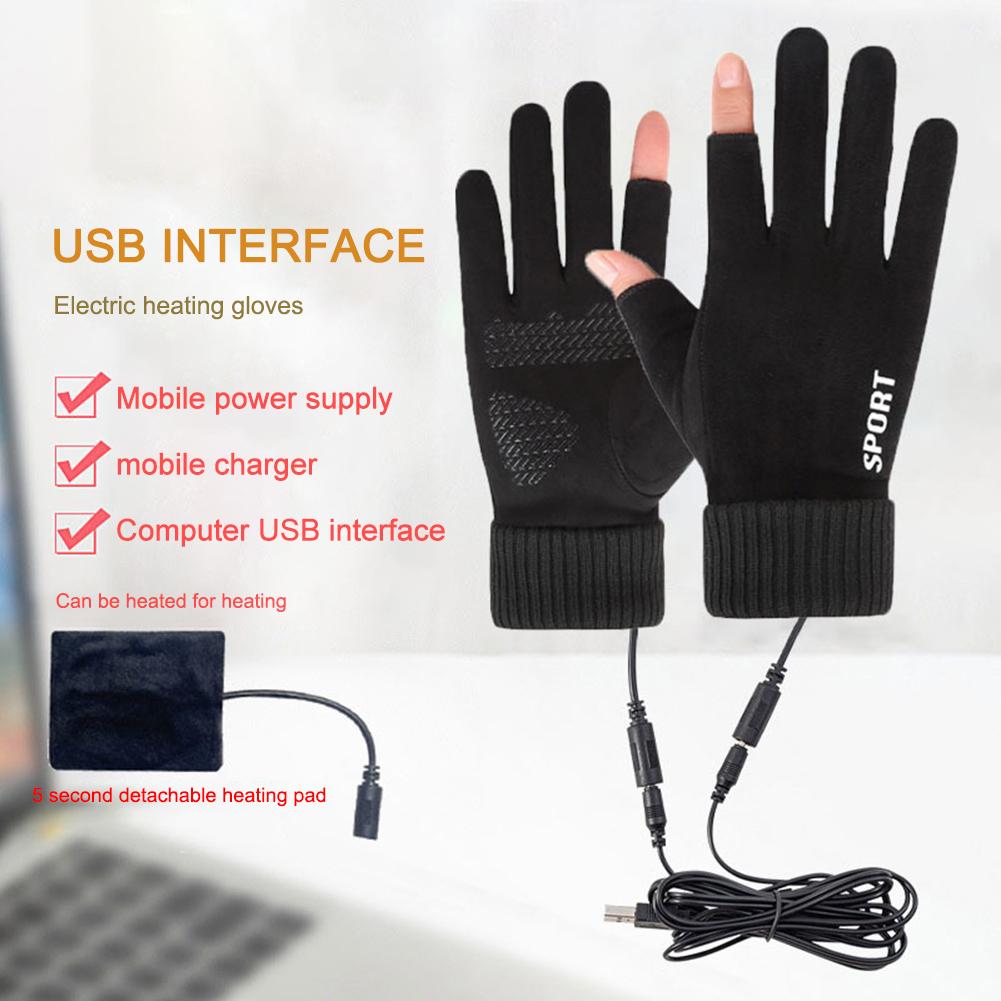Touch Screen Electric Heated Hand Warmer Non-Slip USB Rechargeable Heating Thermal Gloves Soft 2 Finger Heated Gloves Windproof