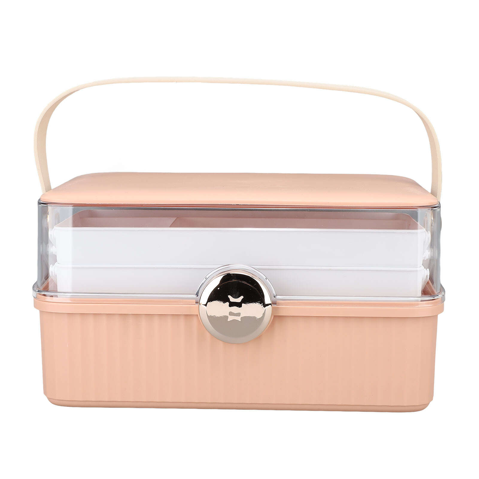 

Косметический органайзер, большая емкость, пластиковый, пыленепроницаемый, с ручкой, крышка, коробка для хранения косметики для туалетного столика розовый