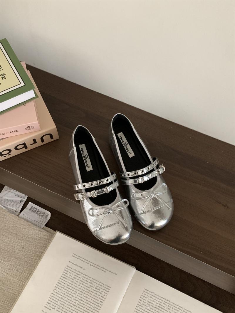

Inner height increase French small red ballet single shoes women s shoes 2025 new spring fairy retro Mary Jane shoes 39 серебряный