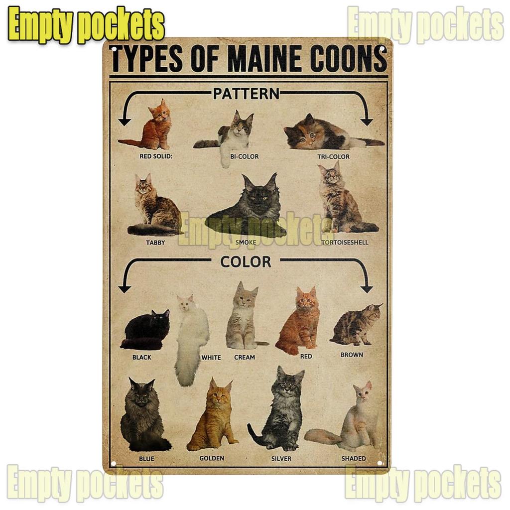 Cute Maine Coon Cat Posters Metal Tin Sign Wall Sign Plaque for Bathroom Coffee Farmhouse Home Kitchen Bedroom Wall Decoration