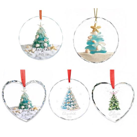 Sea Glass Christmas Ornaments Handcrafted Coastal Xmas Tree Ornament with Starfish Seashell Decor for Sea Lovers Holiday Party Decor