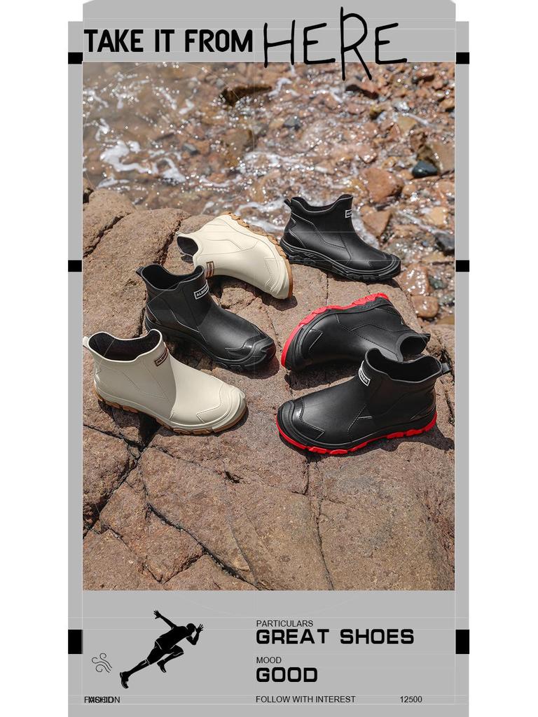 Men's Waterproof Non-Slip Rubber Rain Boots - Short, Wear-Resistant for Outdoor and Casual Use