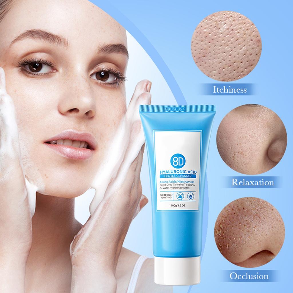 Limpiador Facial Suave 8D Hialurónico, Arrugas, Deja la Piel, Sana, Hidratada, Suave y Sin Tirantez, 100g